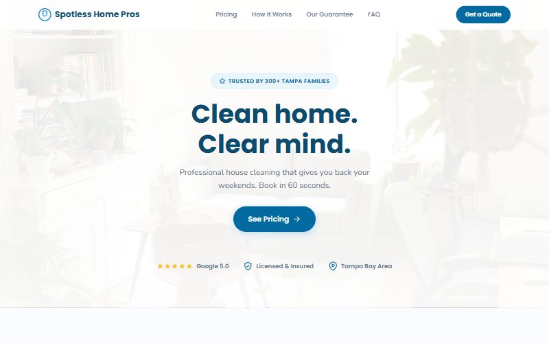 Spotless Home Pros homepage