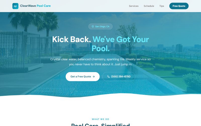 ClearWave Pool Care homepage